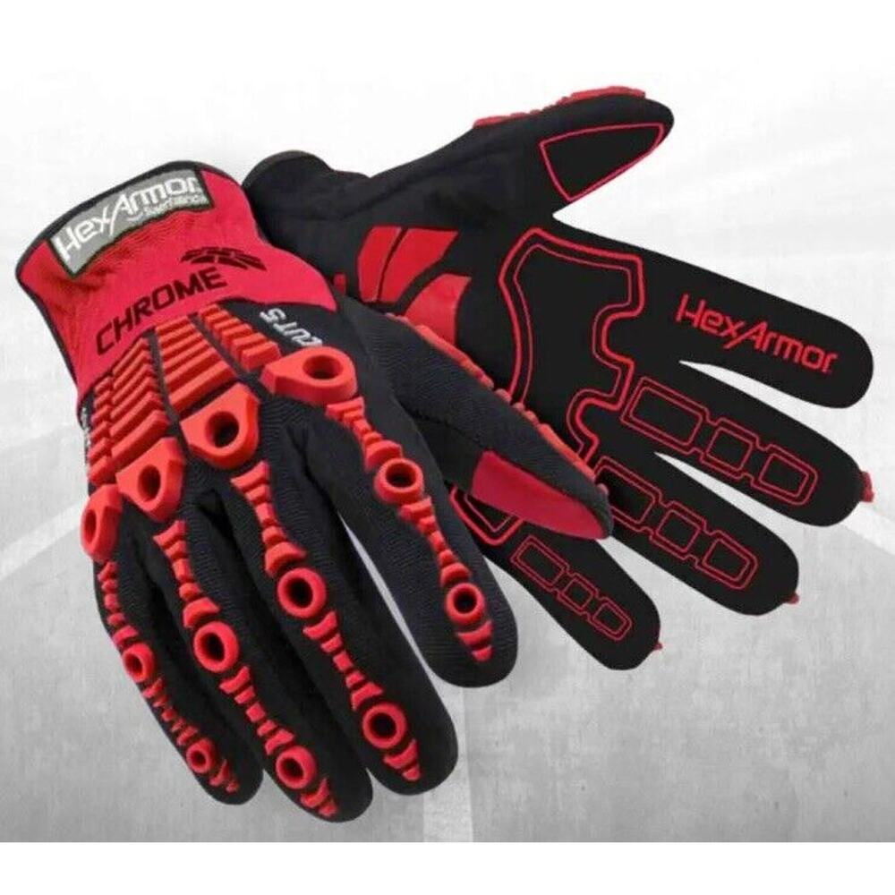 x2 Pairs HexArmor Chrome Series Cut 5 Impact Slipfit 4028 Size 7/S Red Black